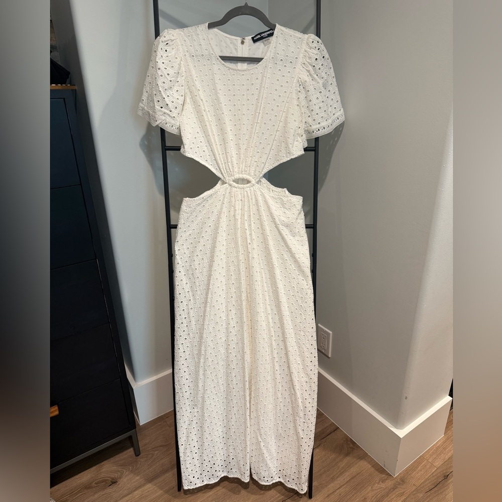 Karl Lagerfeld White Eyelet Maxi Dress